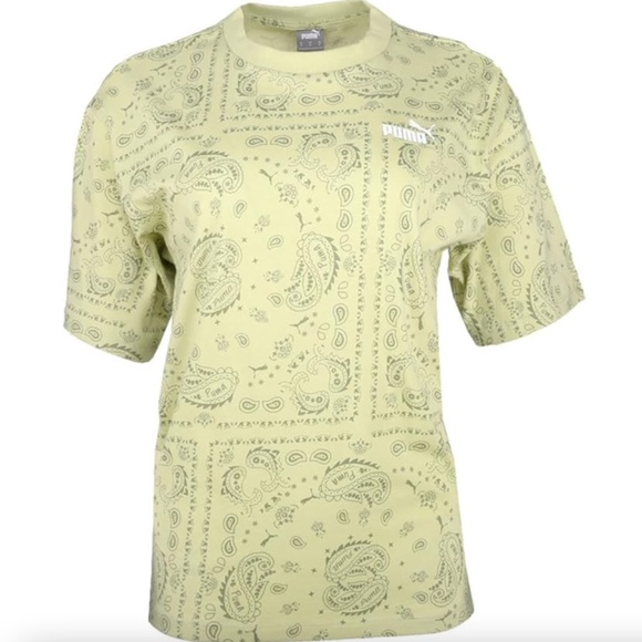 NWT PUMA ESS+ Paisley AOP Stylish Graphic Tee Crew neck T-Shirt Pistachio Green - Picture 3 of 5